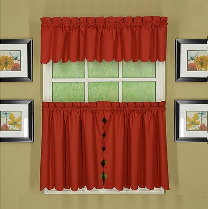 Today's Curtain, Orleans Scallop Curtain, Brick Red 24" Tier Pair, 60" W x 24" L, Brick Red - color: Brick Red, size: 60"W x 24"L (Pack of 1)