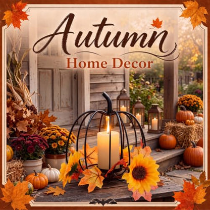 Metal Pumpkin Candle Holder 5.9" x 7.5" Fall Table Dining Centerpiece