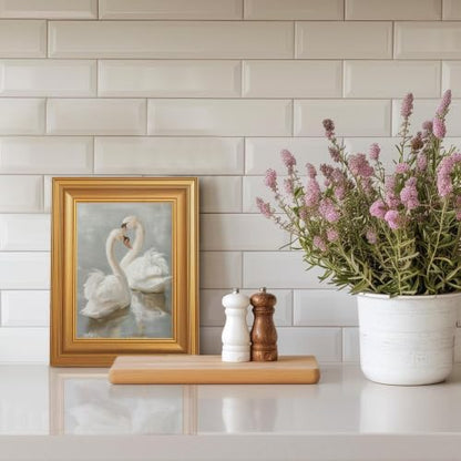 EJPFOGV Two Romantic White Swans Heart Framed Canvas Wall Art 8x10 inches - color: Swan, size: 10"L x 8"W