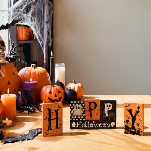 Smile Halloween Wooden Block Decor Set Happy Halloween Letter Pattern - style: Letter Halloween