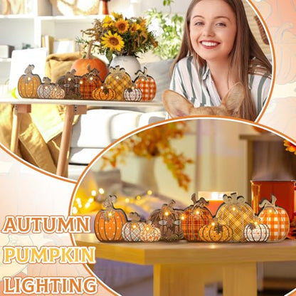 Yousoontic Lighted Fall Decorations for Home, Wood Pumpkin Table Sign - style: Pumpkin
