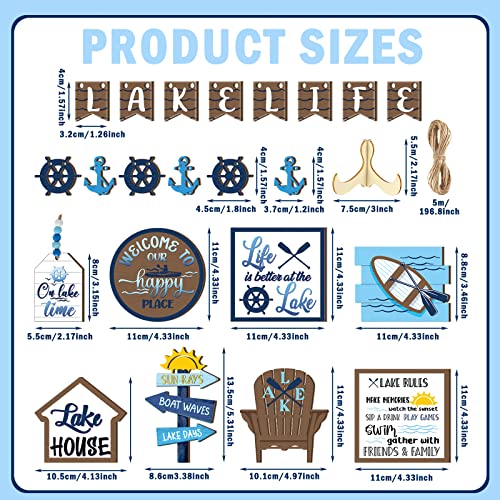 Bucherry 22 Pieces Summer Tiered Tray Decor Sets Farmhouse Lake Wood Sign