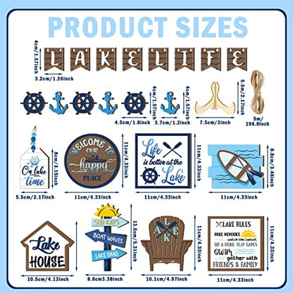 Bucherry 22 Pieces Summer Tiered Tray Decor Sets Farmhouse Lake Wood Sign