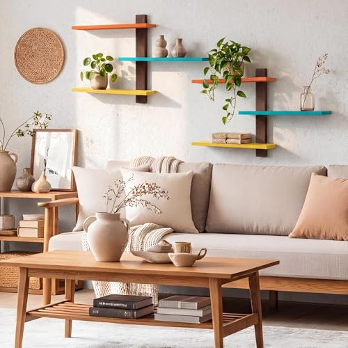 Pinkunn 2 Pack Floating Wall Shelf Mid Century Decor, Mid Century, 3 Tier - color: Mid Century