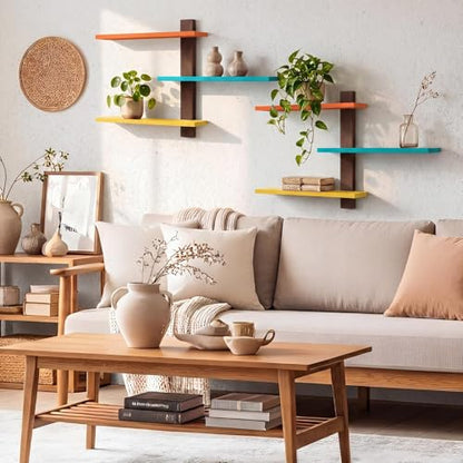 Pinkunn 2 Pack Floating Wall Shelf Mid Century Decor, Mid Century, 3 Tier - color: Mid Century