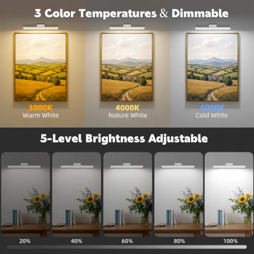 16" Picture Lights for Wall, 10000mAh Rechargeable Wireless Remote - color: White, size: 16inch