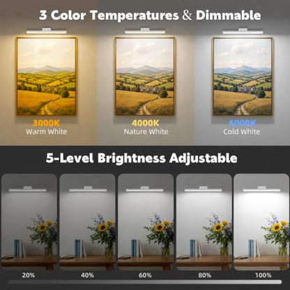 16" Picture Lights for Wall, 10000mAh Rechargeable Wireless Remote - color: White, size: 16inch