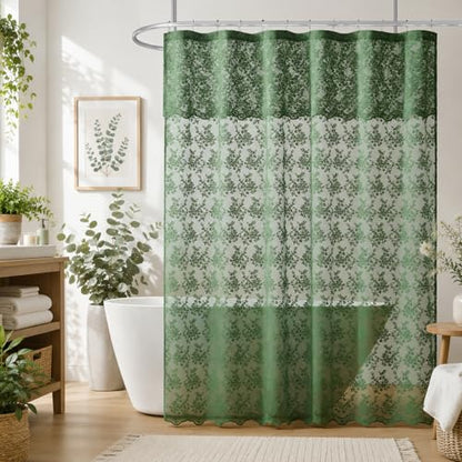 TUDECO Dark Green Shower Curtain for Bathroom, Delicate Lace, 72 x 72 - color: Green, size: 72"W x 72"L (Pack of 1)
