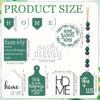 FairySandy 11 Pcs Home Tiered Tray Decor Green Rustic Wooden Signs - style: Green Style