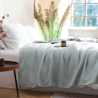 Simple&Opulence 100% Cotton Waffle Weave Blanket, Twin 66"x90", Grey Blue - color: Grey Blue, size: Twin(66"x90")