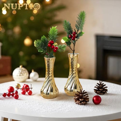 NUPTIO Gold Glass Bud Vase, Vintage Ribbed, 6.1", 6 Pcs - size: Style 2