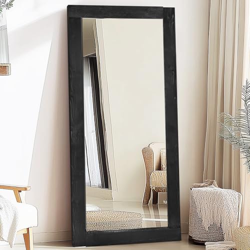 71x32in Full Length Mirror, Solid Wood Convex Frame, Black - color: Black-convex Frame, size: 71"L x 32"W