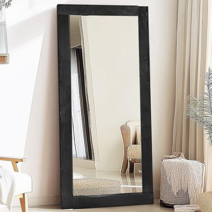 71x32in Full Length Mirror, Solid Wood Convex Frame, Black - color: Black-convex Frame, size: 71"L x 32"W