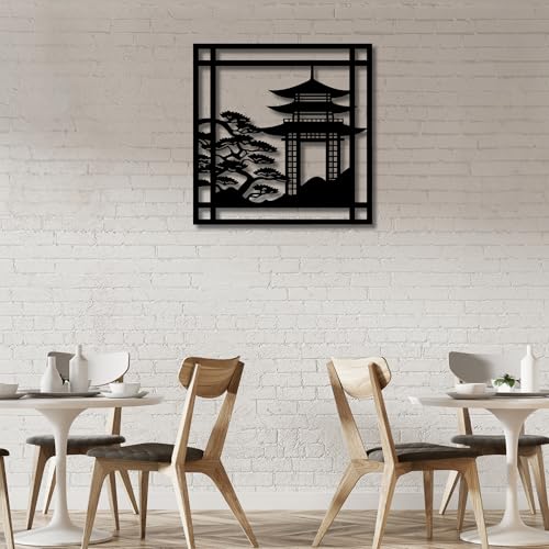 Metal Wall Decor | 17'' x 17'' x 0.05'' Chinese Temple Art Themed Wall Decorations | Handmade Indoor and Outdoor Wall Art (17'' x 17'', Chinese Temple, Black) - size: 17'' x 17'', style: Chinese Temple