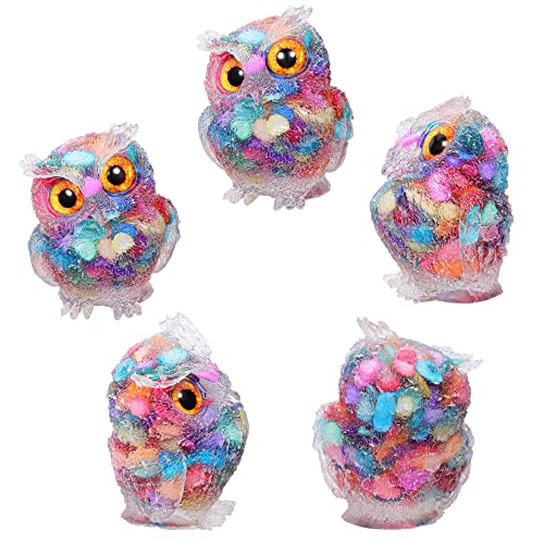 Jovivi 2.5" Rainbow Shell Crystal Owl Statue Carved Resin Figurines - color: Rainbow Shell