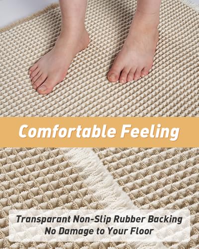 Upgraded Waffle Bath Mat Set of 2 Absorbent Bathroom Mat 17"x24" + 17"x48" - color: Brown & Cream, size: 17" x 24" +17" x 48"
