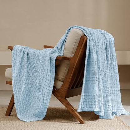 PHF Lightweight 100% Cotton Waffle Throw Blanket for Couch, Baby Blue - color: 23 Baby Blue, size: Throw(50"x60")