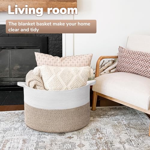 Goodpick Large Woven Basket for Blankets Fit Nursery & Living Room, 85L - color: Light Brown, size: 21.7x21.7x13.8 Inch (Pack of 1)