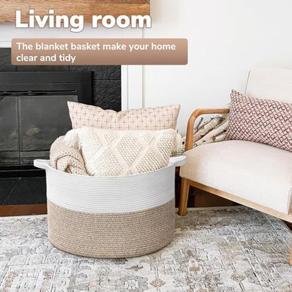 Goodpick Large Woven Basket for Blankets Fit Nursery & Living Room, 85L - color: Light Brown, size: 21.7x21.7x13.8 Inch (Pack of 1)