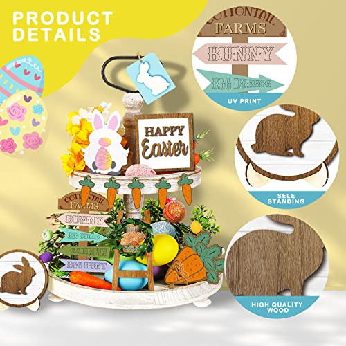 Patelai 12 Pcs Easter Tiered Tray Decor Farmhouse Easter Wood Table Decor Rustic Bunny Rabbits Carrot Gnome Egg Sign Decorative Spring Table Centerpieces for Home Indoor Kitchen - style: Easter