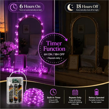 16FT 50LED Fairy Lights Battery Operated (Included), 8 Modes & Time - color: Purple, size: 1 Pack - Batteries Included