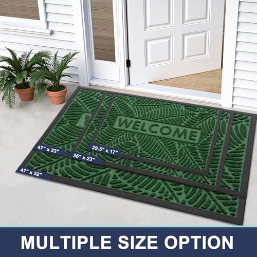 Smiry Welcome Front Door Mat for Outdoor Indoor 29.5x17, All-Season Doormat - color: Green, size: 29.5" X 17"