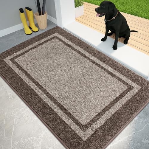 PURRUGS Dirt Trapping Indoor Door Mat, 34" x 60", Beige & Grayish Brown | Machine Washable, Non-Slip, Waterproof TPR Backing, Super Absorbent, Low Profile, Entryway Rug for Muddy Paws and Shoes - color: Beige & Grayish Brown, size: 34" X 60"