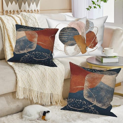 Abstract Boho Pillow Covers Modern Art Linen 16x16 Set of 4 - color: Abstract 1, size: 16" x 16" (Pack of 4)