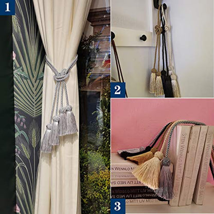 Elegant Tassel Curtain Tiebacks Rope Curtain Tie Backs for Windows Porlau - color: Grey