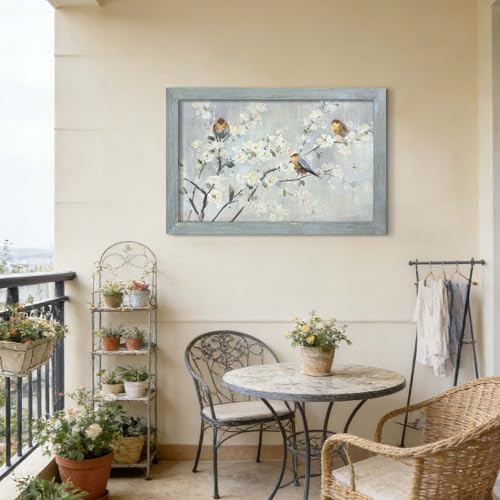 Soft Pastel Birds on Spring Blossom Branches Wall Art 36"Lx24"W - color: Birds on Spring Blossom, size: 36"L x 24"W