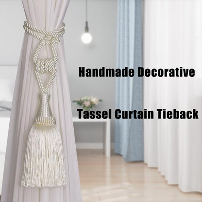 BEL AVENIR 2 Pack Tassel Curtain Tiebacks Handmade Holdbacks (Cream) - color: Cream, size: 2 Pack