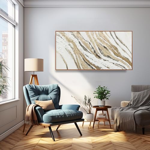 Abstract Wall Art Framed Artwork Abstract Painting With Golden And White Lines Decor Modern Canvas Wall Decor Suitable For Bedroom Apartment Office Dining Room Wall Decor Can Be Hang 24"X48" - color: Gold, size: 48"L x 24"W