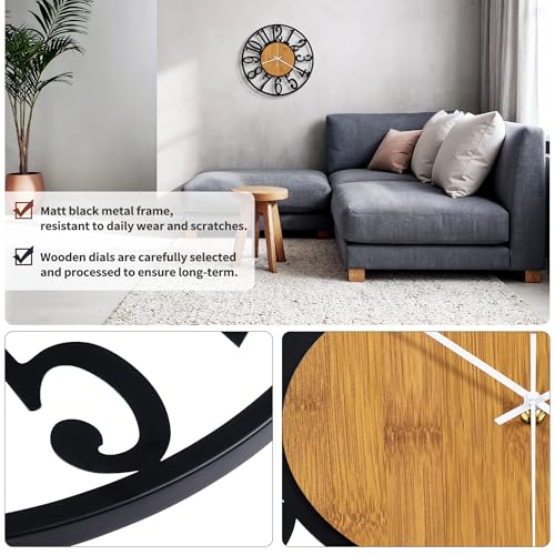 Maxstar 14" Silent Wall Clock – Battery Operated, Rustic Metal & Wood - color: Yellow, size: 14 Inch