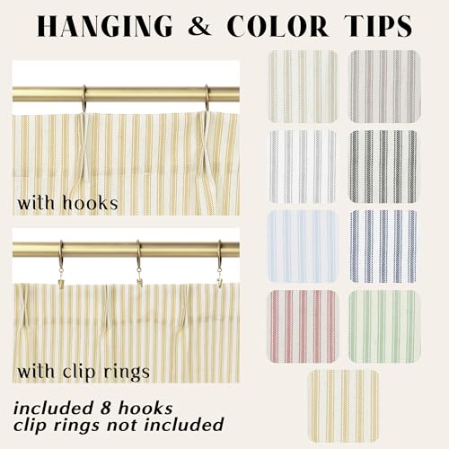 Lino Rosa Yellow 18 Inch Length Striped Kitchen Pinch Pleat Small Curtains with Hooks for Bathroom Windows - color: Yellow, size: 24"W x 18"L (Pack of 2)