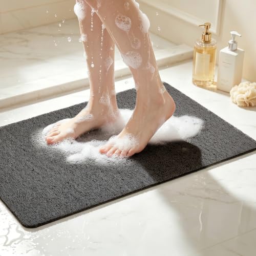 Asvin Soft Textured Bath, Shower, Tub Mat, 24x32 Inch, Phthalate Free, Non Slip Comfort Bathtub Mats with Drain, PVC Loofah Bathroom Mats for Wet Areas, Quick Drying - color: Black, size: 32" x 24" (Rectangular)