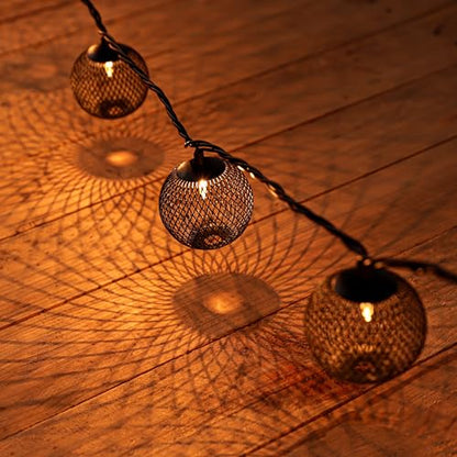 Decorative Lantern String Lights Plug in with 10 Black Metal Ball, Connectable Waterproof Outdoor Decorative String Lights Indoor for Bedroom Patio Pergola Festive Decor