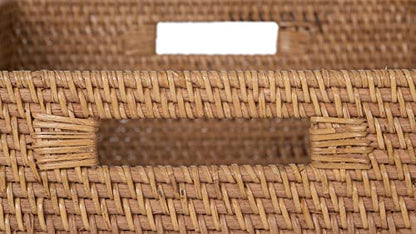 KOUBOO Loma Rectangular Rattan Storage Basket with Handles, Honey Brown - color: Honey-Brown