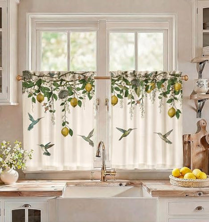 Miss Adola 30 Inch Length Kitchen Tier Curtains, Farmhouse Lemon - color: Farmhouse Lemon, size: 28"W x 30"L (Pack of 2)