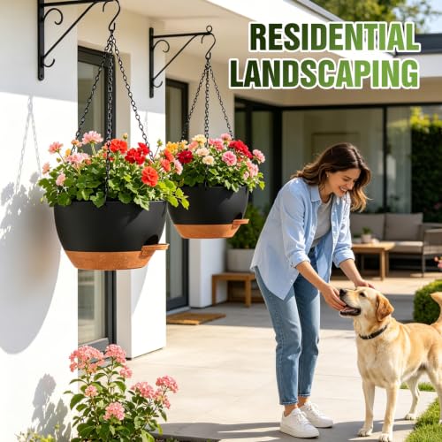 10 Inch Self-Watering Hanging Planters Set of 3 with Saucers - color: Black Brown, size: 10 Inch 3 Pack