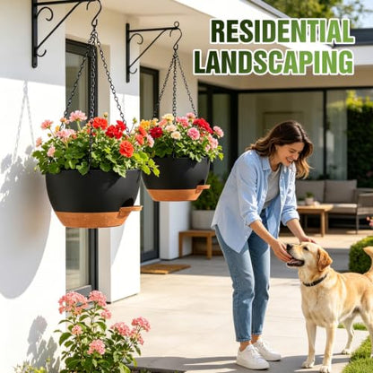12 Inch Large Self Watering Hanging Planters 2 Pack with Saucers - color: Black Brown, size: 12 Inch 2 Pack