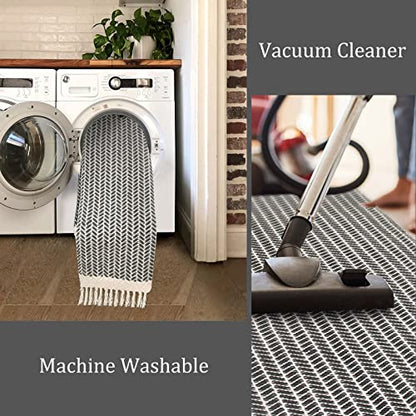 Lahome Boho Bathroom Rugs, 3x5 Washable Area Rug for Living Room - color: Grey, size: 3' x 5' (Rectangular)