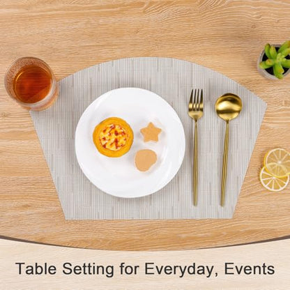 SHACOS Wedge Placemats for Small Round Table Set of 4 Woven Vinyl PVC Placemats Heat Resistant Wipeable Indoor Outdoor Table Mats (4, Beige) - color: Beige
