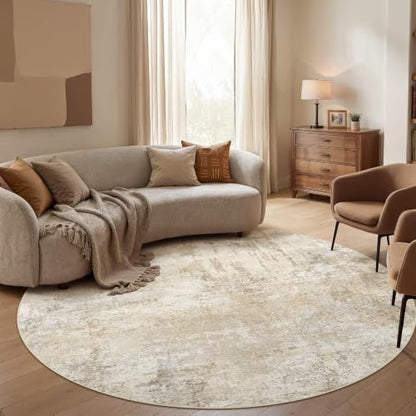 cotiled 8ft Round Living Room Rug, Abstract, Washable, Non Slip, Beige - color: Beige, size: 8' (Round)