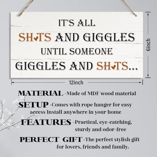 Funny Bar Decor, It's All Shits and Giggles Until Someone Giggles and Shits Sign, Decorative Hanging Wall Plaque Wood Sign, Bathroom Decor for Home Wall, Cute Bathroom Wall Art, Funny Home Decor - color: Bar 07