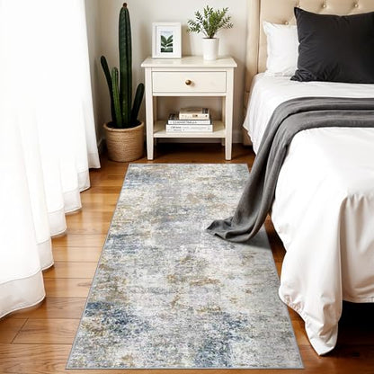 Washable 2x5 Hallway Runner Rug: Abstract Modern Non Slip Entry Floor Mat - color: Blue/Beige, size: 2' x 5' (Rectangular)