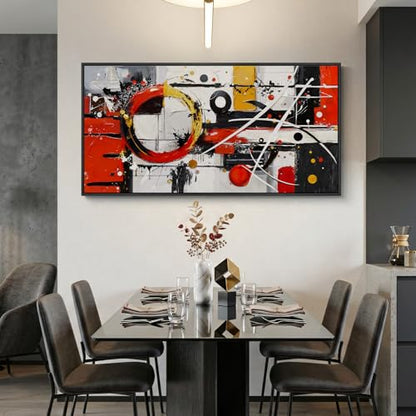Large Framed Black White Gold Abstract Wall Art for Living Room, 60x30 In - color: Black White Red A, size: 60"L x 30"W