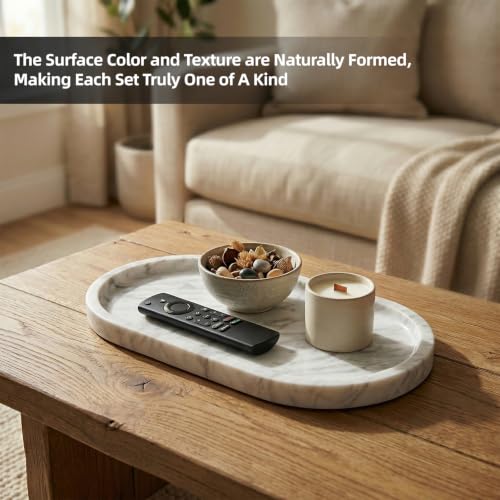 Natural Marble Bathroom Tray, 12×6 inch Oval Marble Vanity Tray - color: White