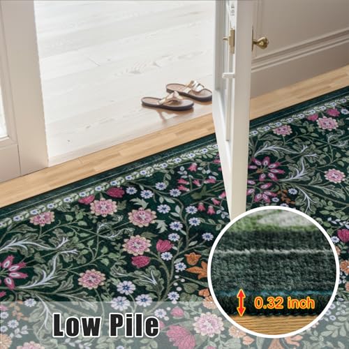 PLHXFR Area Rug 9x12 Living Room: Floral Washable Boho Carpet Dark Green - color: Dark Green, size: 9' x 12' (Rectangular)