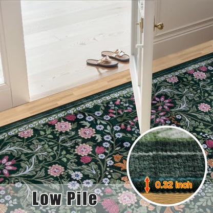 PLHXFR Area Rug 9x12 Living Room: Floral Washable Boho Carpet Dark Green - color: Dark Green, size: 9' x 12' (Rectangular)