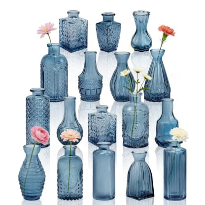 Glass Bud Vases in Bulk Small Mini Dark Blue Vase for Flowers 17pc - color: Dark Blue